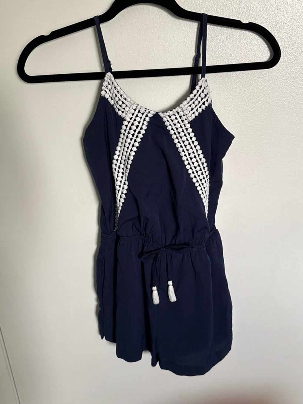 Japna Navy and White Crochet-Trim Kids One-Piece Romper